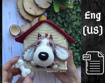 PDF Crochet Pattern Basset Hound Dog with Doghouse, Amigurumi Puppy Toy, Handmade Crochet Animal Gift, Dog Toy for Kids, English Tutorial