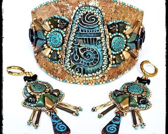 Inca bracelet and earring bead embroidery kit and tutorial