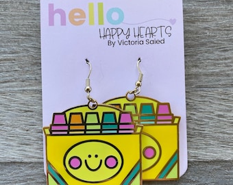 Happy Crayon Box Dangle Teacher Earrings