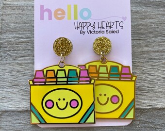Happy Crayon Box Teacher Earrings