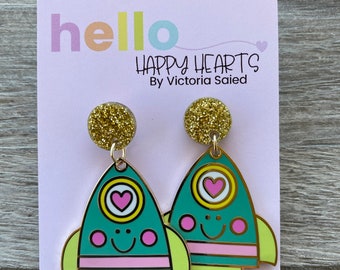 Happy Rocket Teacher Earrings