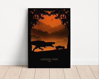 Póster minimalista de la película Jurassic Park / Silueta de T-Rex