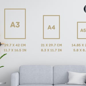 May include: A chart showing the different sizes of paper, A3, A4, and A5, with their dimensions in inches and centimeters.