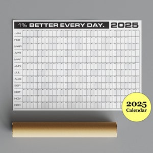 1 por ciento mejor cada día / Planificador anual en bloques 2025 / Calendario de pared 2025 / Planificador mensual / Planificador anual 2025 / Horizontal A1 / Motivación