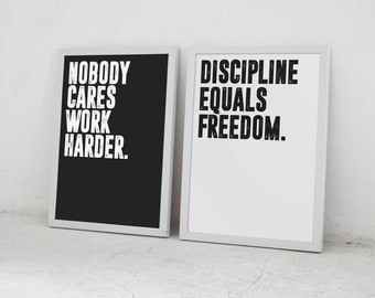 Jocko Willink Set of 2 Motivational Poster | Nobody Cares Work Harder | Discipline Equals Freedom |  Gym Poster,  Quote Print, Office Art
