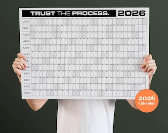 Trust The Process , 2026 Block Year Planner, 2026 Wall Calendar, Monthly Planner, A1 Landscape, Office, Gym Tracker, Goal, Habit