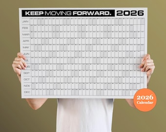 Keep Moving Forward , 2026 Block Year Planner, 2026 Wall Calendar, Monthly Planner, A1 Landscape, Office, Gym Tracker, Goal, Habit
