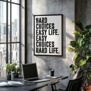 Escolhas Difíceis Vida Fácil | Arte de Parede Citação, Minimalista, Arte de Parede, Motivacional, Citações Inspiradoras, Motivação, Cartaz de Escritório, Decoração de Ginástica para Casa