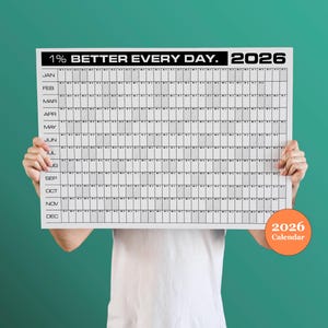 1 Percent Better Every Day, 2026 Blockjahresplaner, 2026 Wandkalender, Monatsplaner, A1 Querformat, Büro, Fitness-Studio Tracker, Tor, Gewohnheit