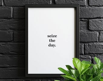 Seize The Day | Motivational Poster, Wall Art, Discipline, Home Office, Gym Poster, Inspirational, Office Art, Success Quote