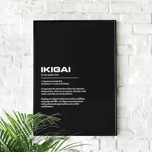 Definición de Ikigai Póster inspirador para la oficina Impresión de arte de pared / Citas inspiradoras / Impresiones motivacionales / Decoración de pared motivacional