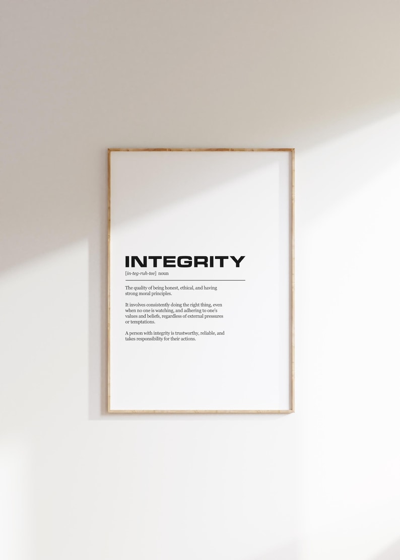 Integrity Definition Inspirational Office Poster Wall Art Print