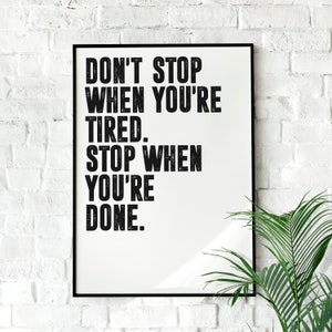 Hör nicht auf, wenn du müde bist | Motivationsplakat, Wandkunst-Zitat, minimalistisch, Home-Office, Fitnessstudio-Poster, Wohnkultur, Joe Rogan