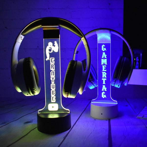 Support pour casque personnalisé, support de casque lumineux pour gamertag personnalisé, support pour casque personnalisé, enseigne LED pour gamer, cadeau pour gamers et streamers