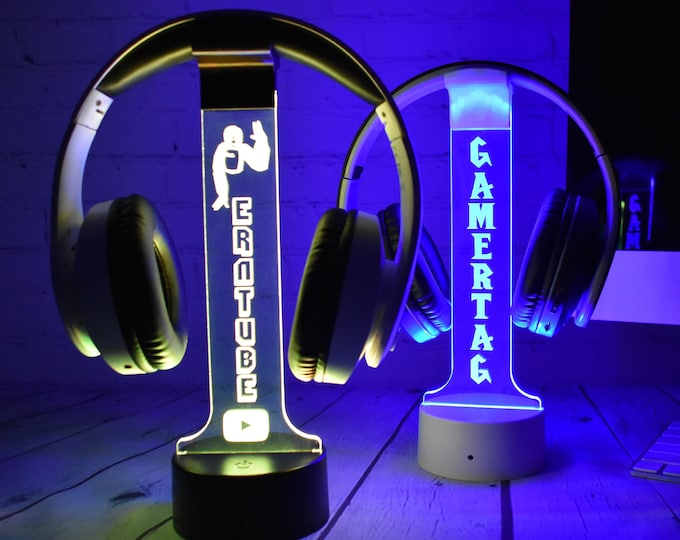 Personalized Headphone Stand, Custom Gamertag Light Sign Headset Holder, Custom Headset Stand, Gamer LED sign, Gift for Gamers and Streamers