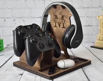 Cuffie e supporto per controller, decorazioni per giochi, supporto per cuffie, cuffie e supporto per controller di gioco, regalo di Natale per i giocatori