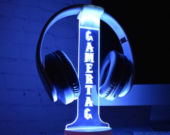 Custom Gamertag Light Sign Headset Holder, Personalized Headset Stand, Gamer LED sign, Gift for Gamers and Streamers, Boyfriend Gift