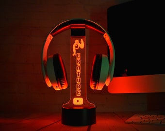 Personalized Headphone Stand, Custom Gamertag Light Sign Headset Holder, Custom Headset Stand, Gamer LED sign, Gift for Gamers and Streamers