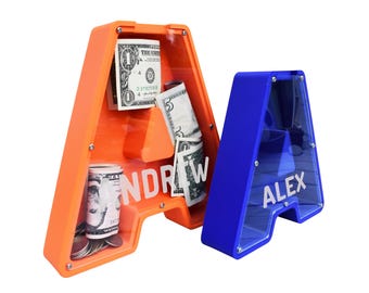 Custom initial Piggy Bank With Engraved Name for Kids and Adults, Letter piggy bank, Nursery Decor