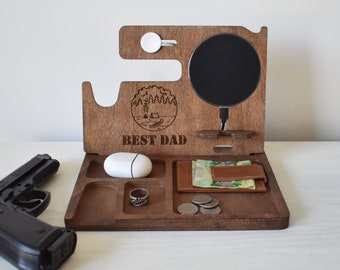 Fathers Day gift, Wireless Phone Charger Docking Station with gun holder, Desk Organizer, Qi Charge Pad is included, for iPhone and Android