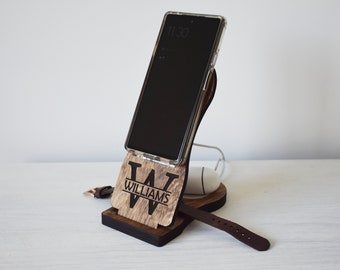 Magnetic wireless charging station for smartphone, smartwatch, earbud, Compact wireless stand, 3 in one, 2 wireless chargers are included!