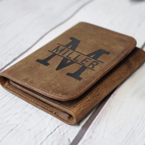 Billetera triple personalizada para hombres, billeteras personalizadas para hombres, regalos de cumpleaños para hombres, billetera con monograma de nombre para hombres, hijo, abuelo, novio