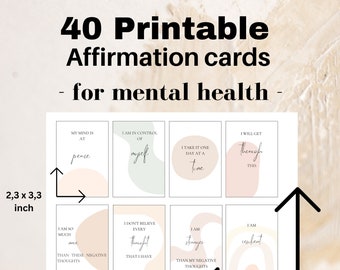 40 Printable Affirmation Cards, Affirmation Cards Depression, Affirmation Card Deck, Mental Health Affirmation cards, digital, pdf, jpg