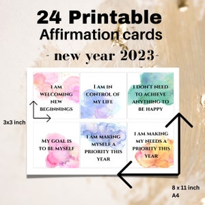 24 cartes d'affirmation du nouvel an imprimables, objectifs du nouvel an, cartes d'affirmation positive, résolutions 2023, téléchargement instantané PDF JPG,