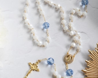Something Blue Crystal Rosary | 18K Gold Plated Catholic Rosary with Virgin Mary & Crucifix