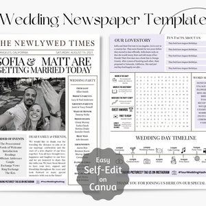Wedding Newspaper Program | Fun Wedding Program Idea | Edit on Canva | Printable Wedding Program | Newlywed Newspaper | Fun Wedding Prints