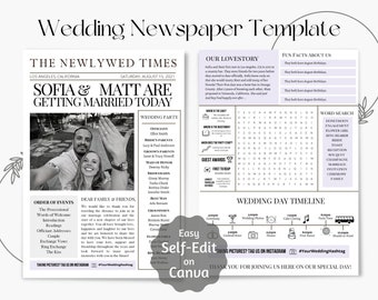 Wedding Newspaper Post | Fun Wedding Program Idea | Edit on Canva | Printable Wedding Program | Newlywed Newspaper | Fun Wedding Prints