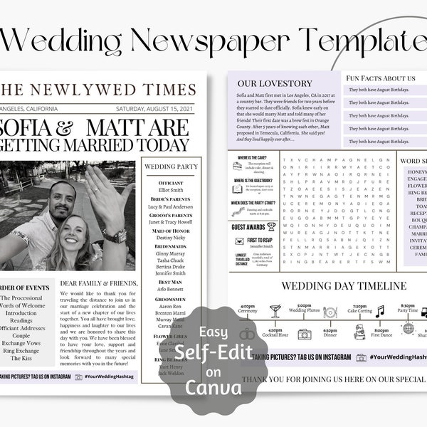 Wedding Newspaper Program | Fun Wedding Program Idea | Edit on Canva | Printable Wedding Program | Newlywed Newspaper | Fun Wedding Prints