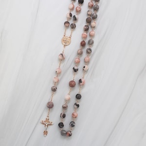 Handmade Pink Marble Rosary: 16k Gold Filled Catholic Prayer Beads