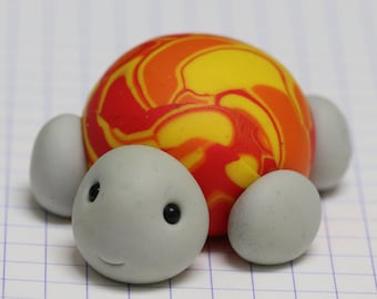 Handmade Red, orange and yellow 'Fire' polymer clay Fidget Turtle fidget/ornament/spinner