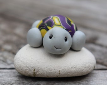 Handmade Fidget Turtle yellow, purple, black and white polymer clay fidget/ornament/spinner - nonbinary