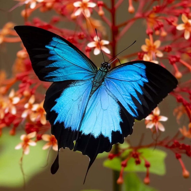 Large Blue Morpho Butterfly in Frame, Spread Butterfly Heaven Papilio Ulysses Butterflies,Ethically Sourced Butterflies,Butterfly Taxidermy image 2