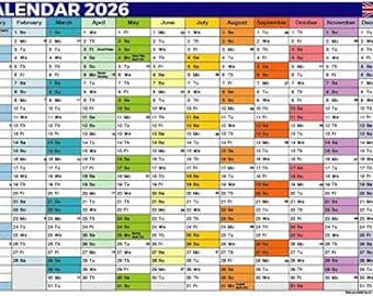 2026 Rainbow Home, Family, Office, Work, School Wall Calendar: Modern Printable Planner (Digital Download)