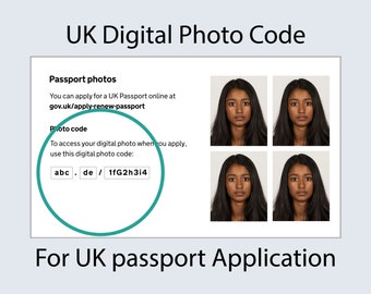 Digital photo CODE for UK Passport online application - acceptance guaranteed - 24 hours worldwide email delivery