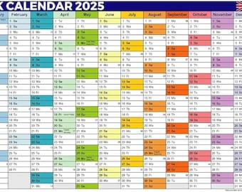 Planificador de pared para el hogar, la familia, la oficina, el trabajo y la escuela 2025: Calendario anual A3 con festivos del Reino Unido