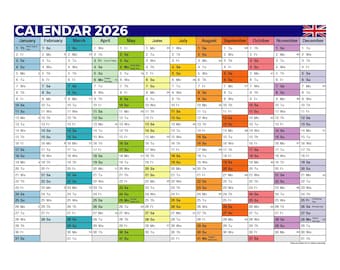 2026 Rainbow Wall Calendar: A3 Full Year Planner - UK Holidays