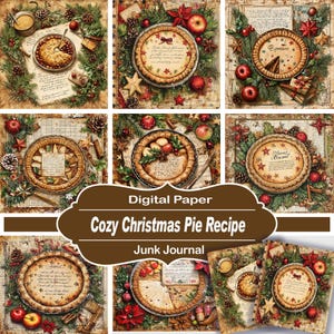 Carte recette de tarte de Noël douillette - Cuisine des fêtes de fin d'année à imprimer