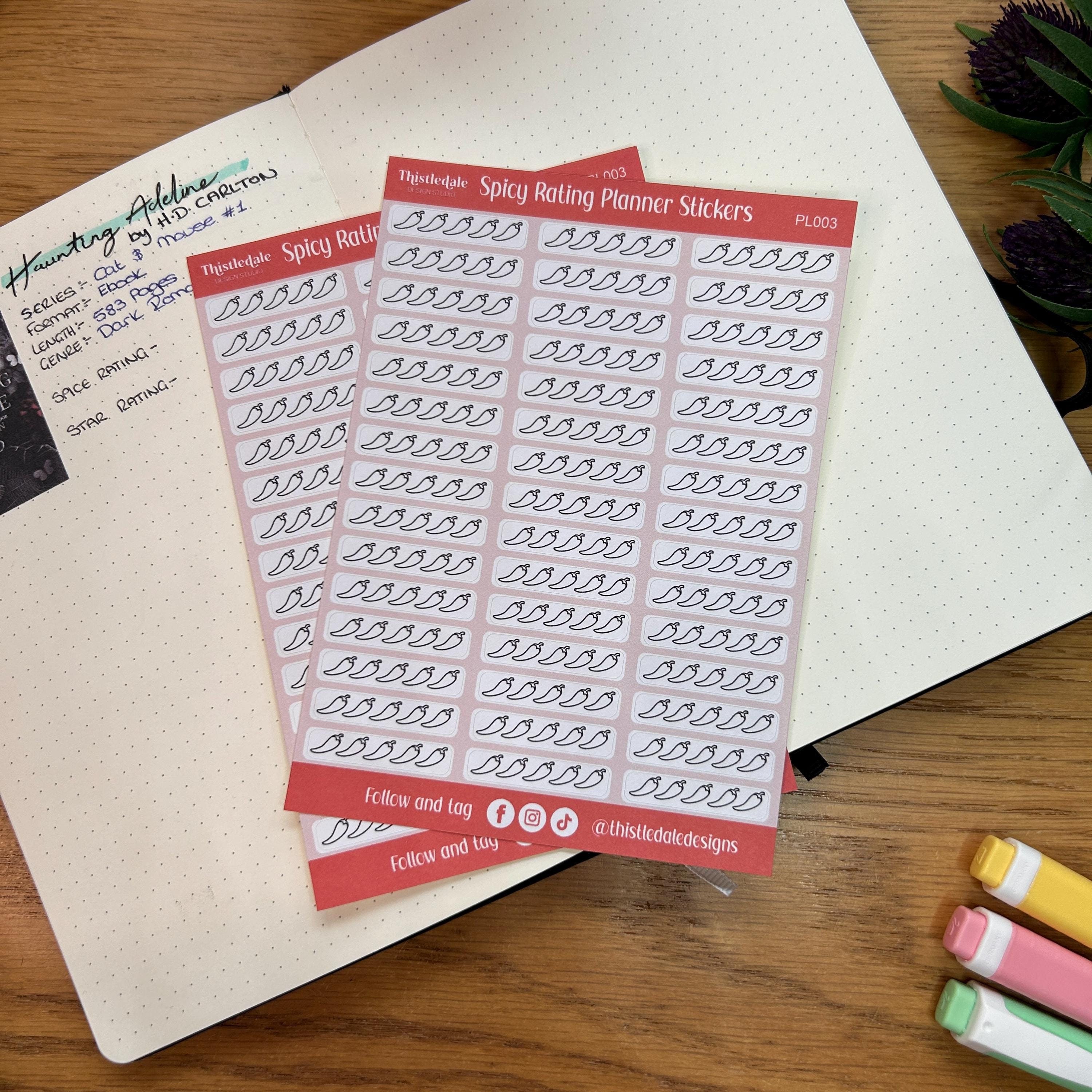 Spice Rating Stickers - Spicy, Blank, Book Journal Stickers, 42 Stickers, Book Rating, Movie Rating