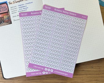 Romance Rating Stickers - Hearts - Blank, Book Journal Stickers, 42 Stickers, Book Rating, Movie Rating, Travel Rating