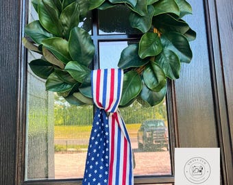 4th of July, USA, America, Stars Stripes Wreath Sash Custom Wreath Sash Monogrammed Sash Personalized Monogrammed Wreath Sash Embroidered
