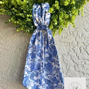 Wreath Sash Chinosierie Wreath Sash Spring/Summer Front Door Decor / Blue White / Spring Sash / Door Scarf / Wreath Scarf