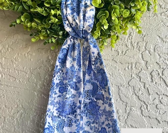 Wreath Sash Chinosierie Wreath Sash Spring/Summer Front Door Decor / Blue White / Spring Sash / Door Scarf / Wreath Scarf