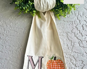 Embroidered Halloween Fall Autumn Wreath Sash / Thanksgiving / Halloween / Pumpkin Spiderweb Plaid / Monogrammed / Personalization