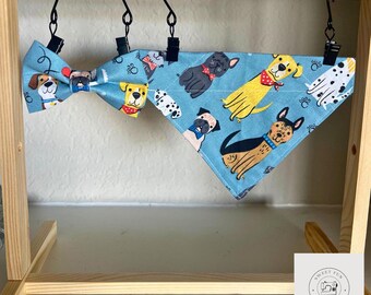Blue Doggy Pet Bandana / Bowtie / Dog Bandana / Preppy / Dog Gift / Mom Dog / Trendy Print / Spring Pet / Gift for Pet Lover