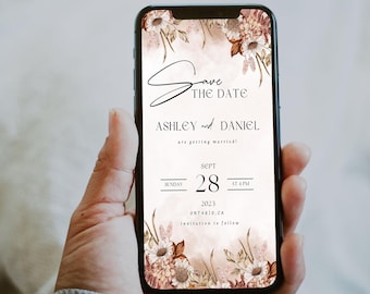 Rustic Fall Wedding Evite Template, Image Smartphone Electronic Invitation, Autumn Digital Invite, Editable Instant Download for Mobile