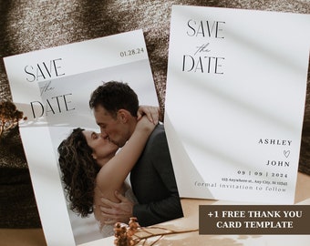 Moderne Minimal Save the Date Template, Save The Date With Photo, Mariage modifiable Save The Date Template, Save The Date Digital Download,